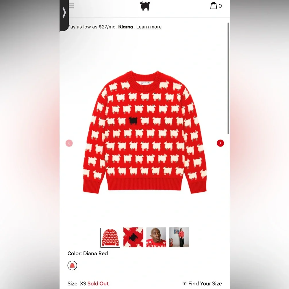 Red Sheep Pattern Crewneck Sweater - White & Black Motif